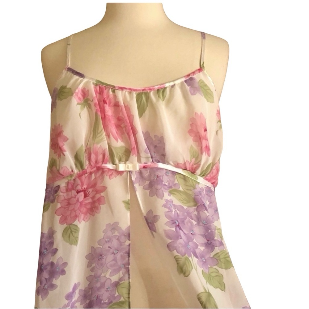 1980’s Open Front‎ Floral Sheer Chemise Summer Camisole Top, Vintage Lingerie, S - Picture 2 of 5